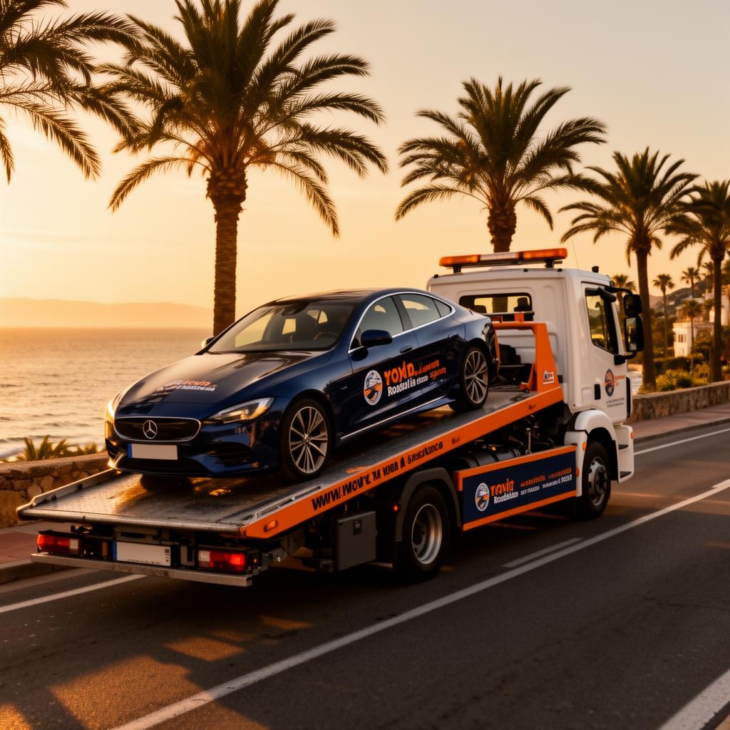 Grúa de Sánchez prestando auxilio en carretera en Marbella tras una avería